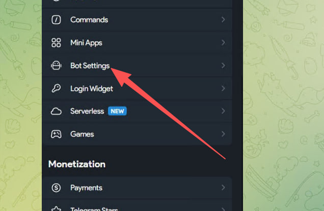 进入 Bot Settings 的示例截图